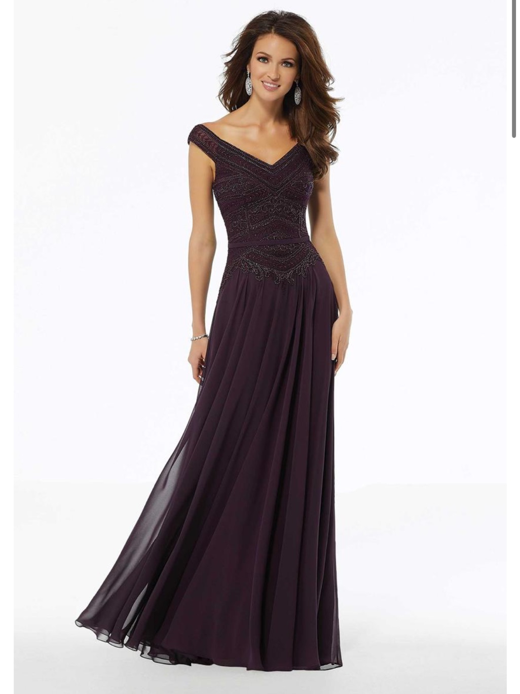 Elegant Off-Shoulder Evening Gown In Silver Mgny By Morilee 72134 (Not Plum)